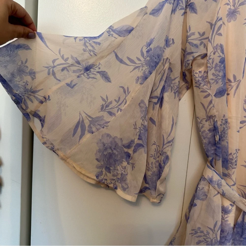 ASOS Petite Floral Chiffon Mini Dress | Blue & Beige - Picture 3 of 8